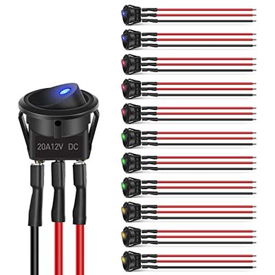Nilight 12 interruttori a levetta basculante a 3 poli 12 V 20 A con cavo rotondo per auto, camion, veicoli, rimorchi, camper, barca marina, yacht con 36 cavi