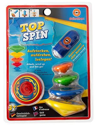 Paul Günther 1560 - Top Spin, Juego de Habilidad para niños a Partir de 3 años, Incl. 5 peonzas y arrancador, diámetro Aprox. 4 - 8 cm, diversión Ideal para niños y Adultos