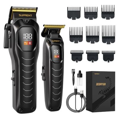 SUPRENT Hair Clippers for Men, Professional Mens Hair Clipper & Trimmer Set, Heavy Duty Motor Hair Cutting Kits with LED Display & 9 Guide Combs, Barber Kit Beard Trimmers, Black