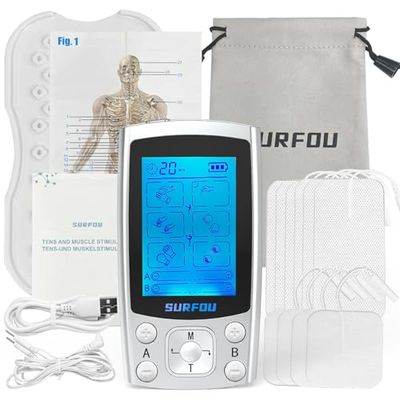 SURFOU 3 EN 1 Electrostimulateur Musculaire, Double Canal TENS/EMS Stimulateur Musculaire, 24 Programmes, Pour Soulager la Douleur, Massage, Thermothérapie