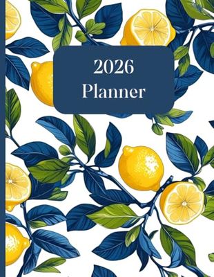 2026 Calendar, Summer Yellow Lemon With Green Blue Leaves White Cover: 365 Day Schedule Plan, Jan- Dez, Extra Space For Notes, Goal Tracking