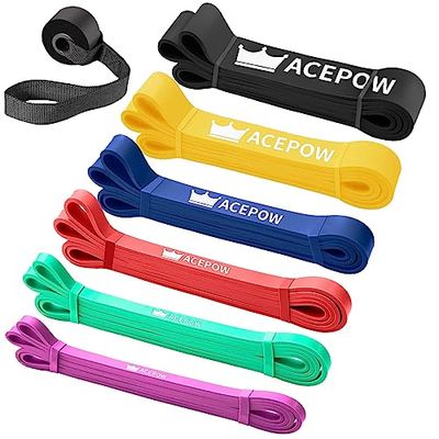 ACEPOW pull up assistansband, motståndsband set om 6, med dörrankare för män och kvinnor, kraftiga stretchträningsband, motståndsband för träning, muskelträning, sjukgymnastik