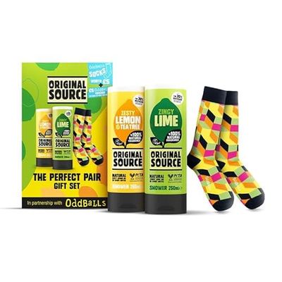 Original Source x Oddballs The Perfect Pair Gift Set with Lemon & Tea Tree and Lime Shower Gel and Socks, Gifts for Men, Birthday Gift, 100 Precent Naturual Fragrance, Vegan, Cruelty Free