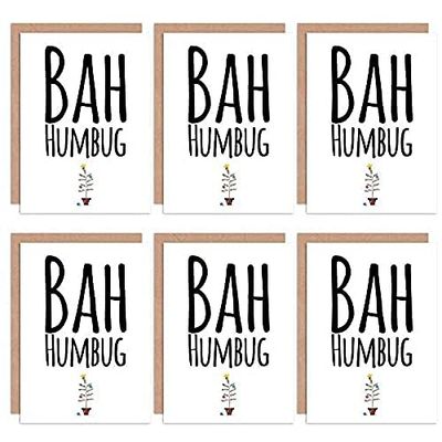 Wee Blue Coo Christmas Cards 6 Pack - Funny Bah Humbug Grumpy Set Xmas Cards