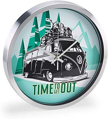 Volkswagen 1H2050810 Wall Clock VW T1 Bulli Bus Time to Get Out Retro 30 cm