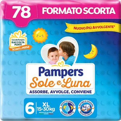 Pampers Soleil et Luna Couches Extralarge, Taille 6 (15-30 kg), 78 Couches