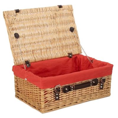46cm Buff Picnic Wicker Basket with Red Lining