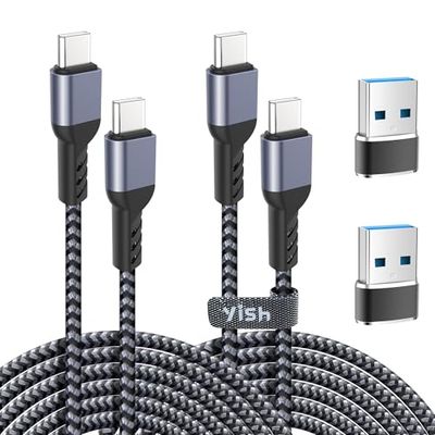 YISH USB C to USB C Charger Cable:65W USBC to C Charger Cable Fast Charge 3A Braided Type C Data Cable Compatible with iPhone 16 15 Pro Max Samsung S24 S23 iPad Pro MacBook Pro/Air, 2 Pack 6.6ft/2m