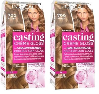 L’ORÉAL PARIS - Coloration Cheveux Semi-Permanente Ton sur Ton - Couleur Soin Gloss - Sans Ammoniaque - Casting Crème Gloss - Nuance : Blond (7.0) (Lot de 2)