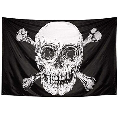 Boland 74110 – flagga pirat, storlek 200 x 330 cm, polyester, skalle huvud, flagga, banner, väggdekoration, hängdekoration, barnfödelsedag, motto fest, karneval, halloween