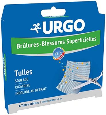 Urgo - Tulles Brûlures - Blessures superficielles - Tulle lipido-colloïde - Grand format, x4