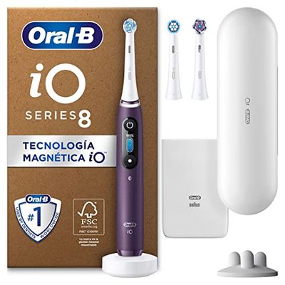 Oral-B iO 8N Cepillo de Dientes Eléctrico con Mango Recargable, 3 Cabezales y Estuche de Viaje, Diseñado por Braun, Regalos Originales para Mujer y Hombre - Violeta