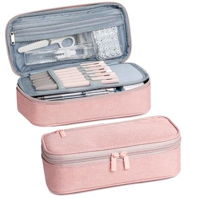 AiQInu Pennenetui, groot etui, capaciteit etui met 5 vakken, voor school en kantoor, roze, roze, mode