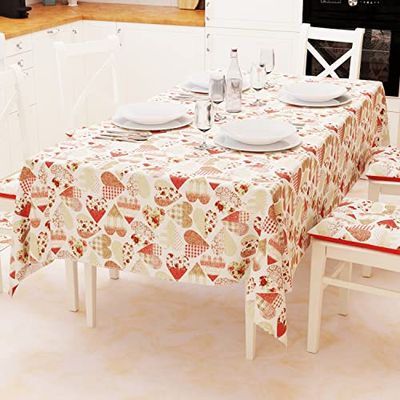 PETTI Artigiani Italienska - Duk, Bordsduk, Bordsduk i Bomull Design Hjärtan Röd X12-sits (140 x 240 cm) 100% Made in Italy