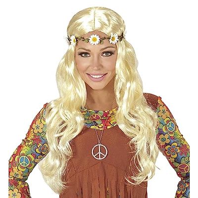 Blonde "HIPPIE/MEDIEVAL WIG WITHDAISY HEADBAND" in polybag