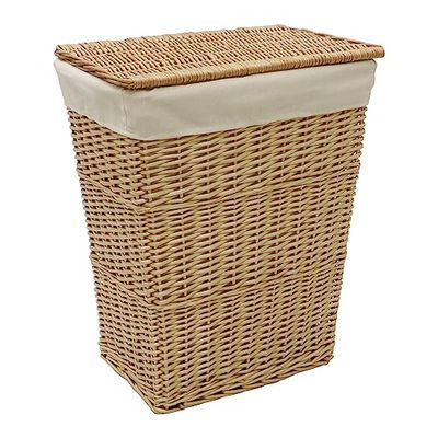 JVL Panier à linge rectangulaire en acacia tressé à la main avec couvercle Finition miel