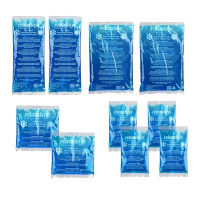 Relaxdays coldpacks, 10-delige set, 4 groottes, warmte koude therapie, magnetronbestendig, herbruikbaar, gelpacks, blauw