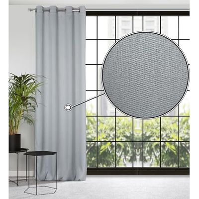 Eurofirany CARLO Extra Long Blackout Curtain with Eyelets - 1 Unit, Heavy 340g/m², Thermal Insulating Curtain, Opaque, Room Darkening, Bedroom, Living Room, W53'' x L98'', Grey
