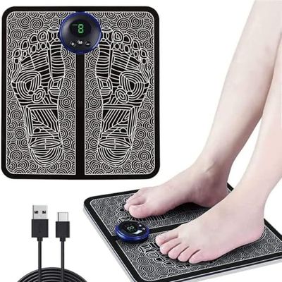 Herzberg EMS, Automatic Electric Foot Massage Mat, Advanced EMS Technology, LED Screen, 8 Massage Modes, 19 Intensity Levels, USB Charging, Auto Shut-off Black