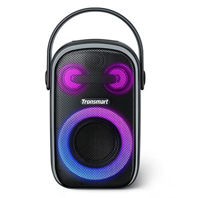 Tronsmart Halo 100 Enceinte Bluetooth 60W Puissante, 5 Lumières LED Modes, étanche IPX6, 18 Heures de Lecture, Son Stéréo, Powerbank et APP, Haut Parleur Extérieur avec Bluetooth 5.3 pour Les Fêtes