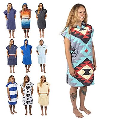 COR Surf Poncho Omkleedhanddoekbadjas met capuchon en voorzak | Dikke sneldrogende microvezel wetsuit poncho handdoek voor surfen strand, zwembad, zwemmen (Medium, Tribal-Tech)