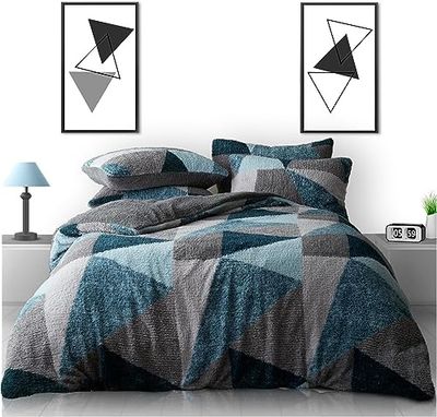 GC GAVENO CAVAILIA Teddy Duvet Cover - Fluffy Fleece Bedding Set King Size - 100% Polyester Warm Cosy Duvet Cover Set - Green/Grey