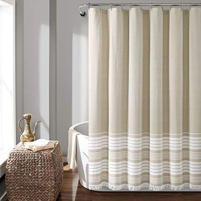 Lush Decor Nantucket - Tenda da doccia in cotone tinto con nappe, 183 x 183 cm, colore: tortora