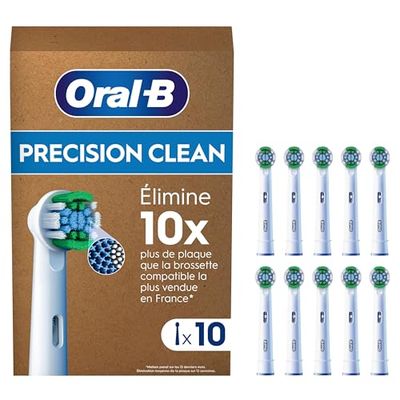Oral-B Pro Lot De 10 Brossettes De Rechange Précision Clean, AUTHENTIQUES, Blanches, 3 Types De Filaments Et Tête Ronde Pour Un Nettoyage Précis, Embouts Pour Brosses A Dents Electriques Oral B Pro