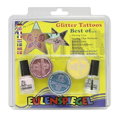 Eulenspiegel 730003 Glittertattooset, Best Of, XL, carnaval, Halloween, themafeest