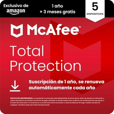 McAfee Total Protection para 5 dispositivos, 2025 |15 meses |VPN segura, el software de seguridad incluye antivirus, gestor de contraseñas, supervisión de identidad | Descarga digital