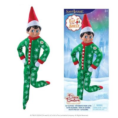 Claus Couture Collection of Elf on The Shelf Clothes 2024 (Snowflake Snuggle Onesie PJs)