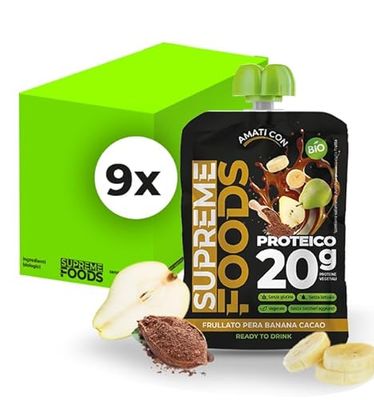 Supreme foods Frullato proteico vegetale biologico con pera, banana e cacao - 165 g - confezione da 9