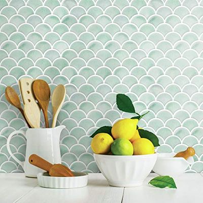 RoomMates TIL4571FLT StickTiles Aqua Scallop Peel and Stick Tile Backsplash