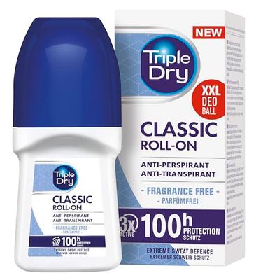 Triple Dry Rolo anti-transpirante/Deo Roller com 72 STD, proteção respirável, 1 x 50 ml
