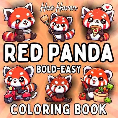 Red panda: Easy and Bold Coloring Book for Kids and Adults: Simple Stress Relief Designs of Cute Red Pandas.