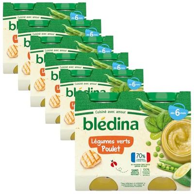 Blédina - Petits pots pour bébé - Légumes Verts Poulet - 70% d'ingrédients Français - Dès 6 mois - 12 pots de 200g