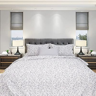 HOMEMANIA Completo Letto Mandy - Matrimoniale - con Lenzuolo con Angoli, Lenzuolo, Federa - Bianco, Viola in Cotone, 240 x 280 cm