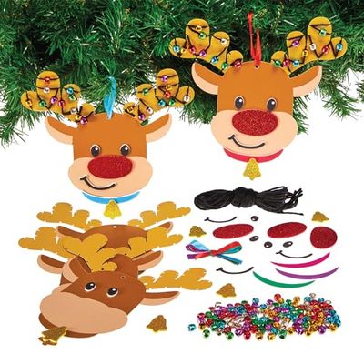 Baker Ross FX805 Renne 'Lumières de Noël' Kit d'enfilage de perles - Pack de 5, kits d'artisanat de Noël pour les enfants