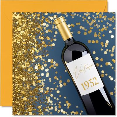 93rd Birthday Cards for Women Men - Wine Bottle Vintage 1932 - Happy Birthday Card for Mum Dad Auntie Uncle Nan Grandma Grandad 145mm Bday Greeting Cards