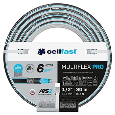 Cellfast Tubo da giardino MULTIFLEX PRO, resistente a 6 strati ATS2, resistente ai raggi UV e alle alghe, privo di metalli pesanti, tecnologia in velluto, 35 bar, -20/65° C 1/2", 30 m