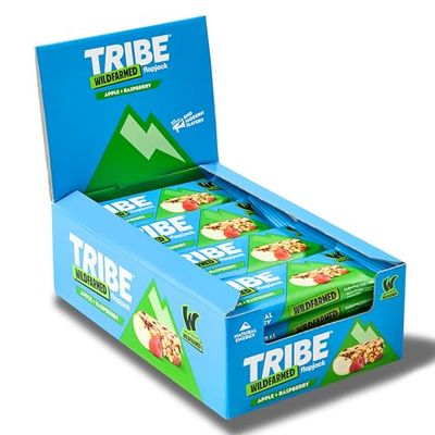 TRIBE x Wildfarmed Oat Flapjack Bar - Apple & Raspberry - Delicous Taste, Slow Release Energy - Natural Ingredients, Vegan, Sustainable Oats, High In Fibre - Energy Snack Bar (50g x 16 Bars)