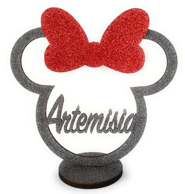 Minnie nome da tavolo/decorazione per eventi e feste- personalizzalo con il tuo nome e scegli il colore del fiocco
