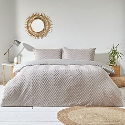 The Linen Yard Chevron Tuft enkelt påslakanset, bomull, sten