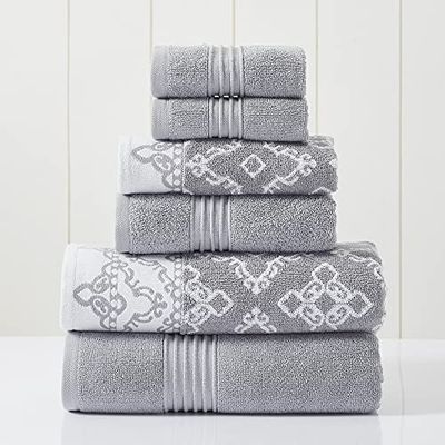 Modern Threads Charlize, Set da 6 asciugamani composto da 2 teli bagno, 2 asciugamani e 2 salviette, tinti in filo, con motivo jacquard o a tinta unita, grigio (stone)