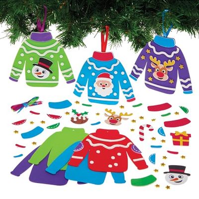 Baker Ross FX775 Kit de décoration de chandail de Noël - Lot de 8, Décoration de Noël pour les enfants