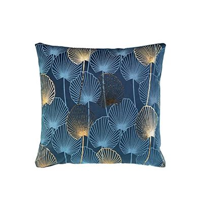 Douceur d'Intérieur, Cojín desenfundable 40 x 40 cm, Color Azul, Terciopelo Estampado Dorado, clarina