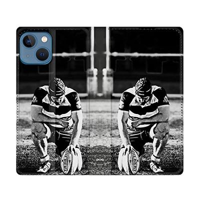 Cokitec Custodia in pelle a portafoglio per Iphone 14 Pro Plus (6.7) Sport Rugby Nero Bianco