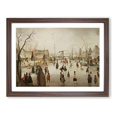 Winter Scene On The Ice Vol.3 By Hendrick Avercamp Classic Painting Framed Wall Art Print, Ready to Hang Picture for Living Room Bedroom Home Office Décor, Walnut A3 (46 x 34 cm)