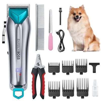 BarberBoss Cortapelos para perros inalámbricos, kit de cuidado para perros, cortapelos para gatos para pelo enmarañado, kit de cuidado para mascotas, cortapelos para mascotas QR-9088