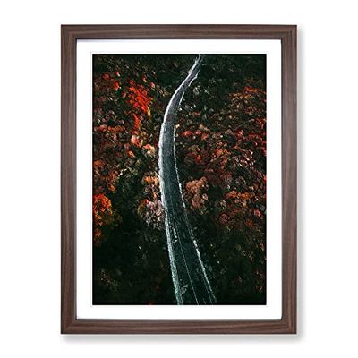 Road Through A Forest In Ukraine Modern Framed Wall Art Print, Ready to Hang Picture for Living Room Bedroom Home Office Décor, Walnut A2 (64 x 46 cm)